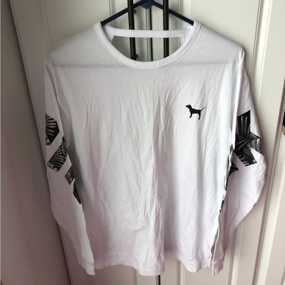 PINK Victoria's Secret Tops - Pink VS White Long Sleeve with Partially Open Back